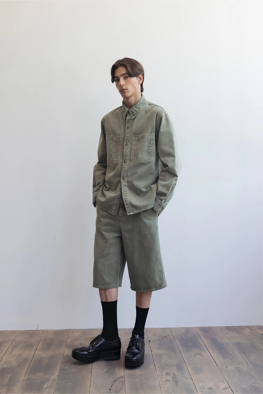 GARMENT-DYED DENIM SHORTS