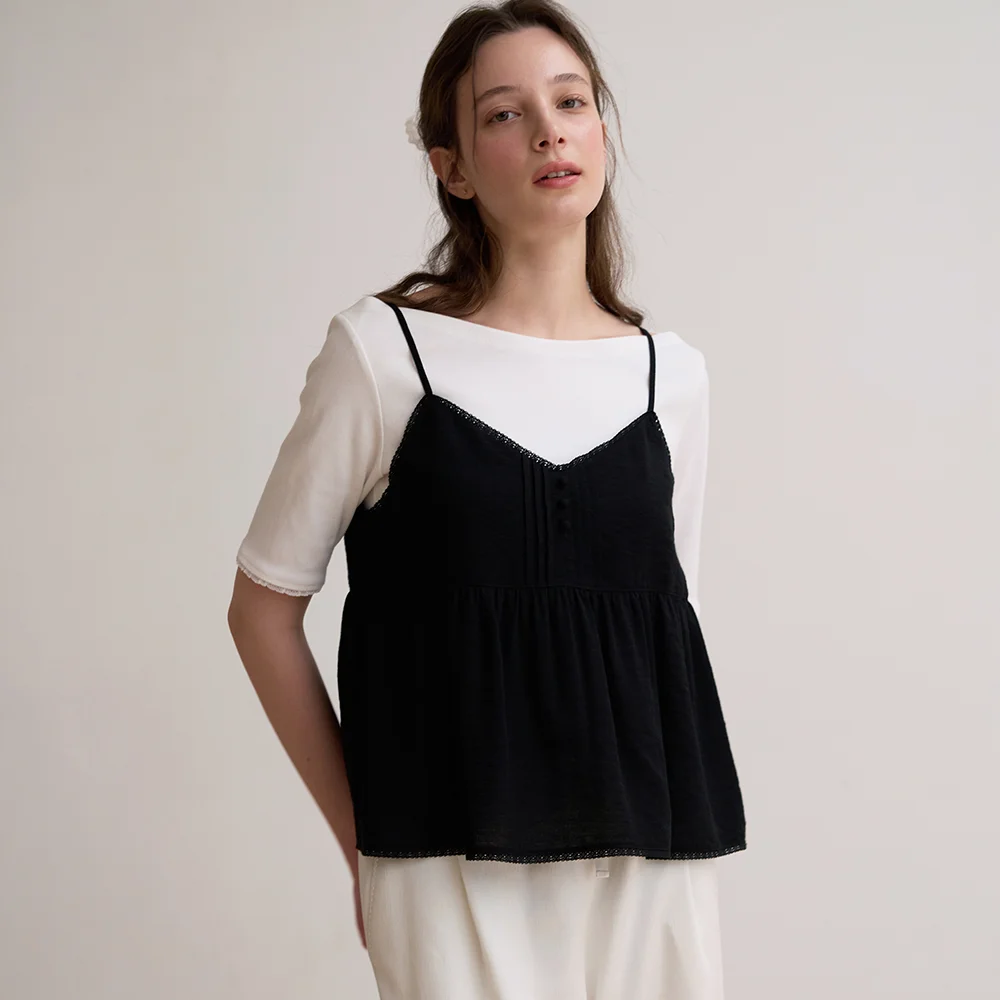 Pin tuck bustier top - Black