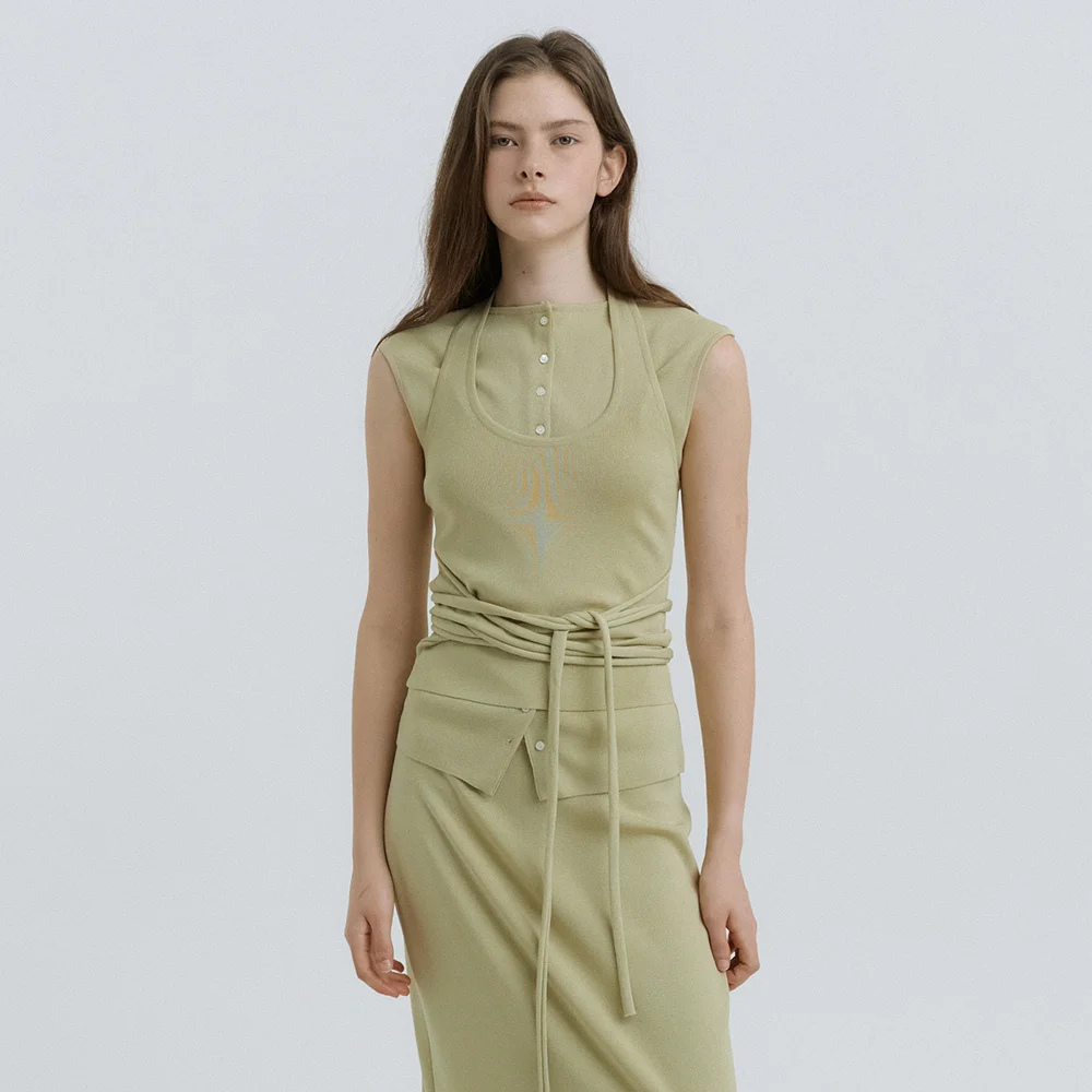 Lido Halter Knit Bustier (Light Khaki)