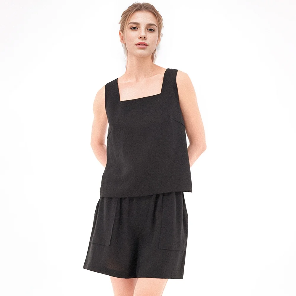 Square neck Sleeveless Top _Black