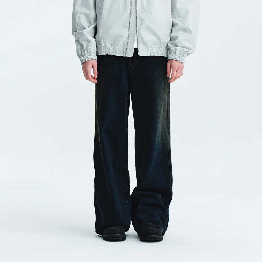 SIDE BRUSH WASHED DENIM PANTS FOR MEN IN NAVY