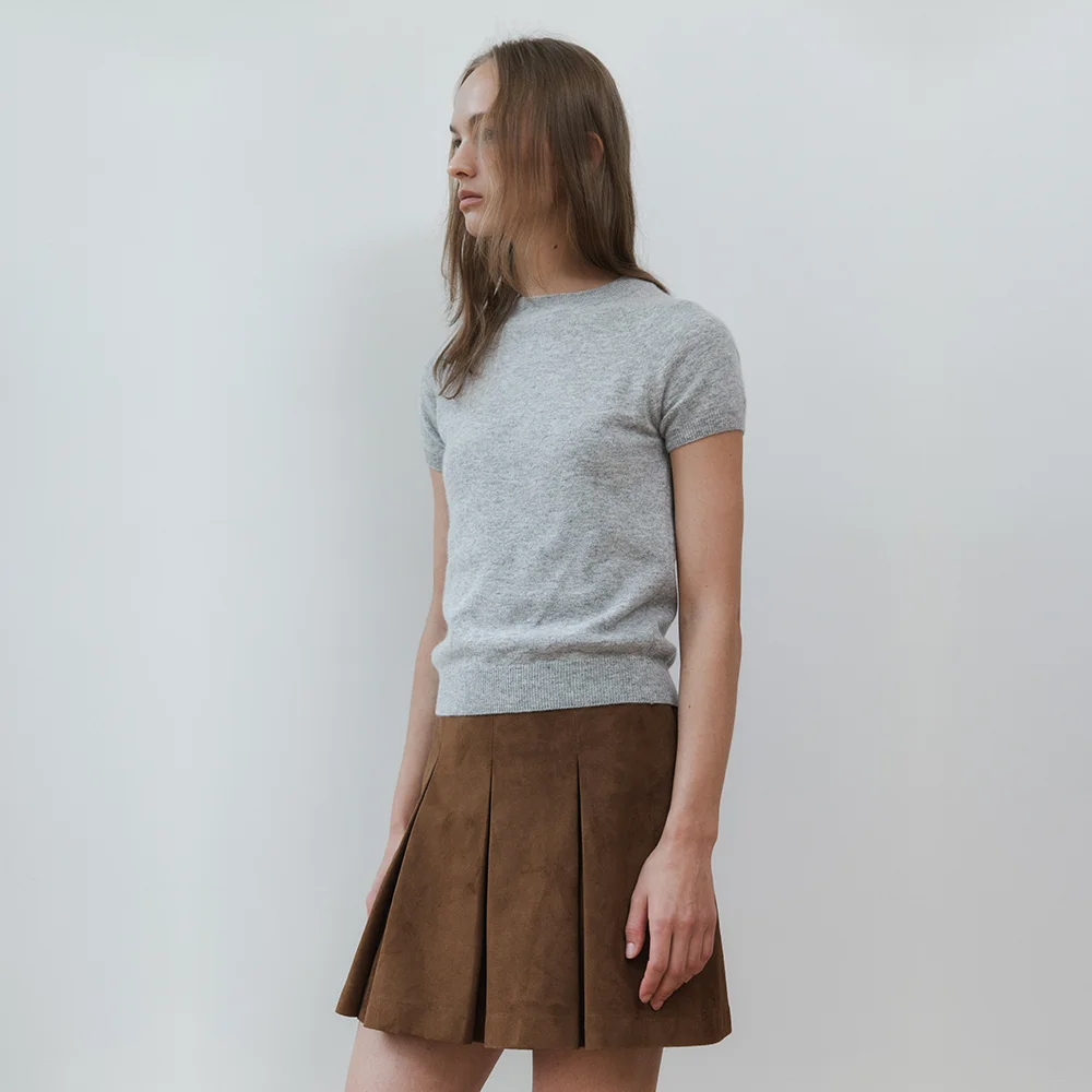 Chamois Pleats Skirts (Beige)