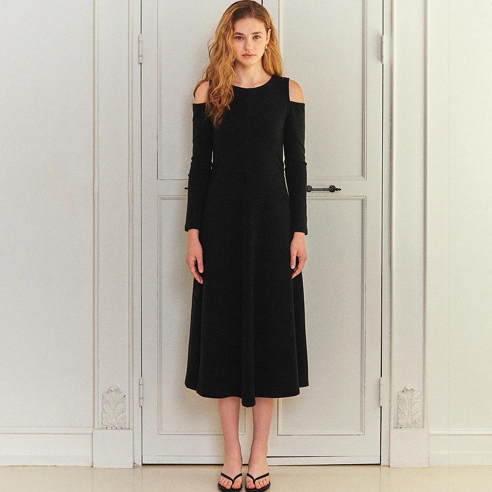 Yves off-shoulder midi dress (black)