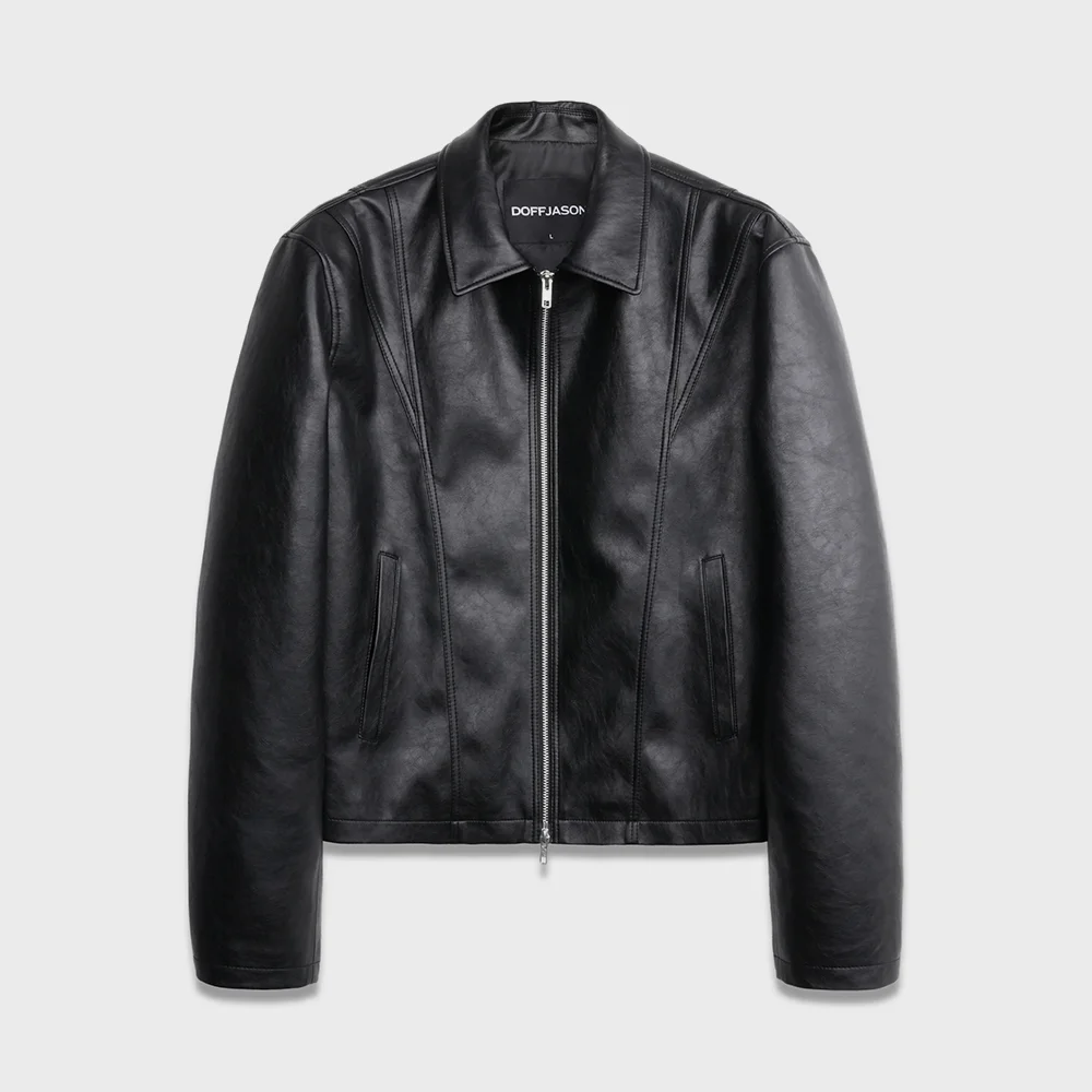 切口 短版 皮革 外套 BLACK