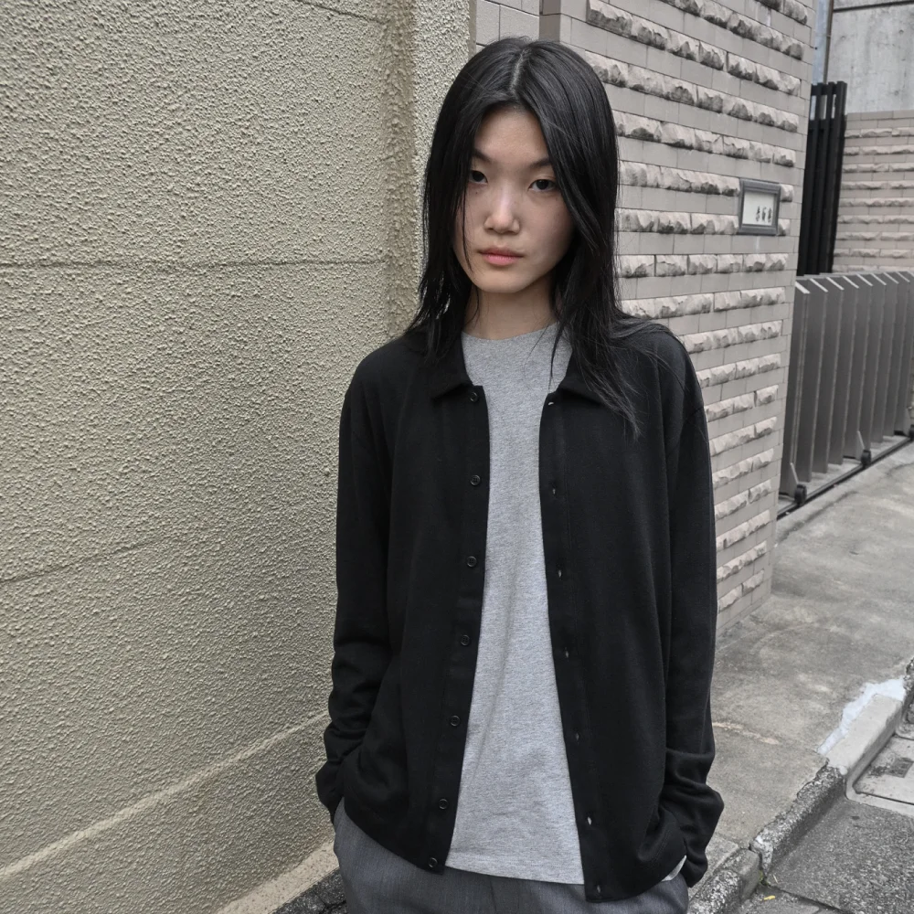 Collar Cotton Cardigan (black)