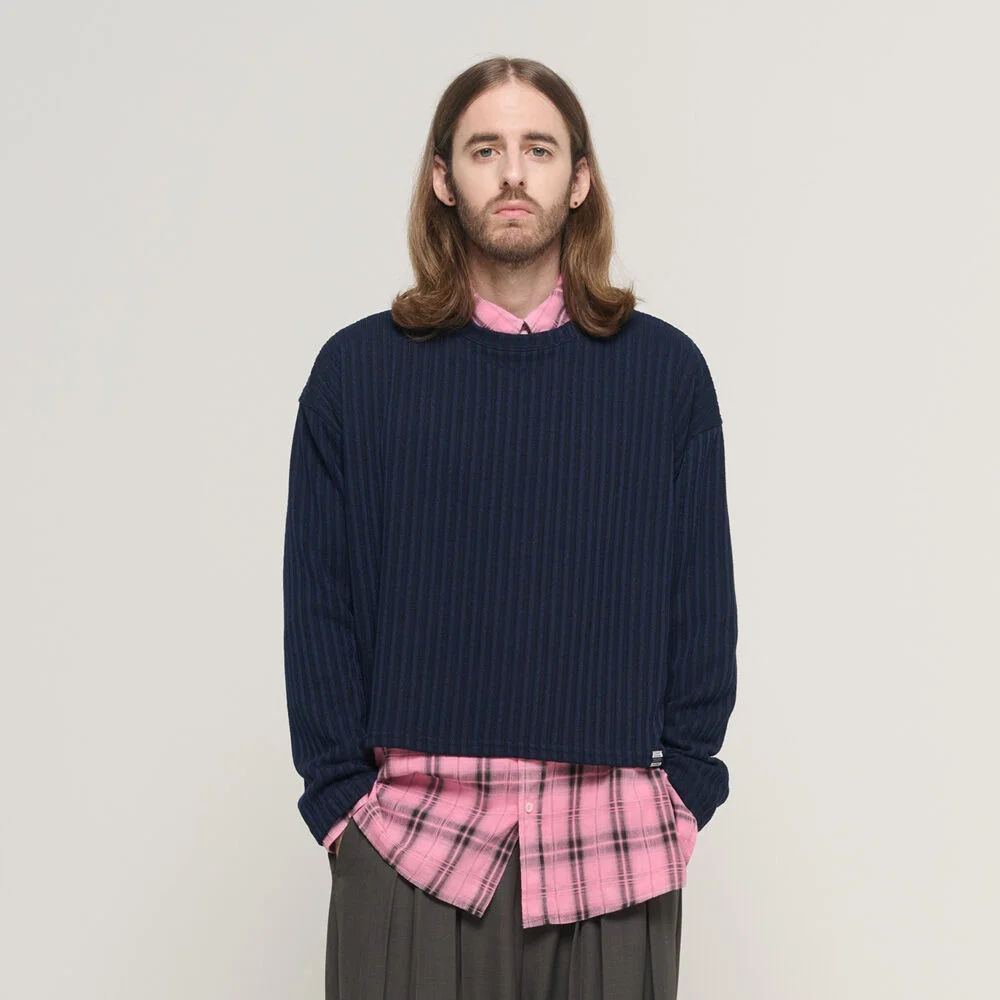 CB RIBBED ROUND CROP OVER KNIT (NAVY)