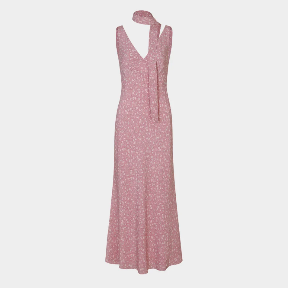 Sunday Floral Slim Dress (Scarf Set / Pink)