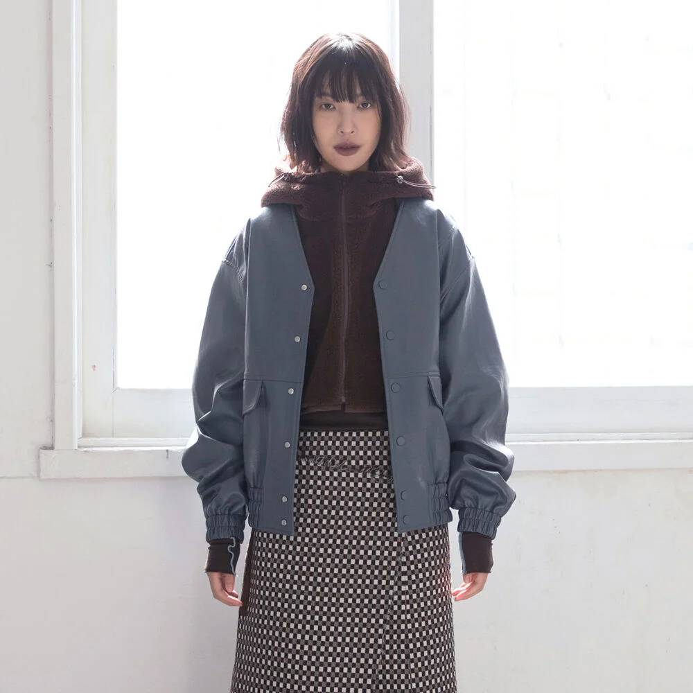 VEGAN LEATHER BLOUSON / ASH BLUE