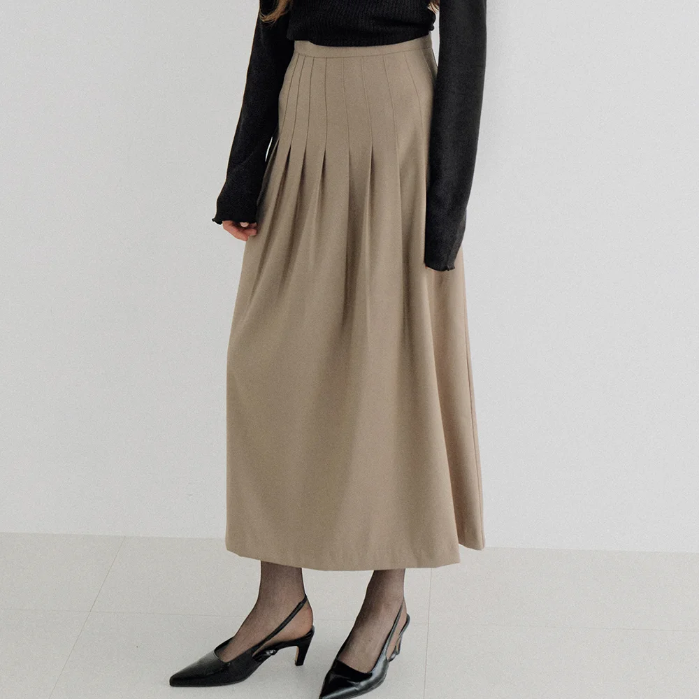 pleats fixed stitch tuck skirt (deep beige) orc 6090