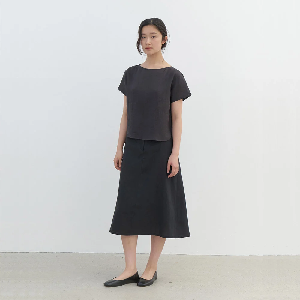 linen simple blouse-charcoal