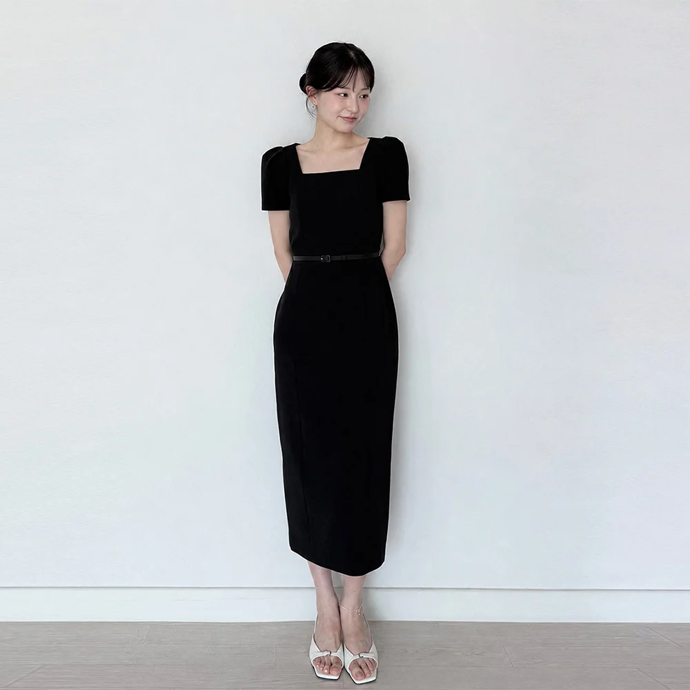Square-neck Slim Dress(SL) / Black(2color)