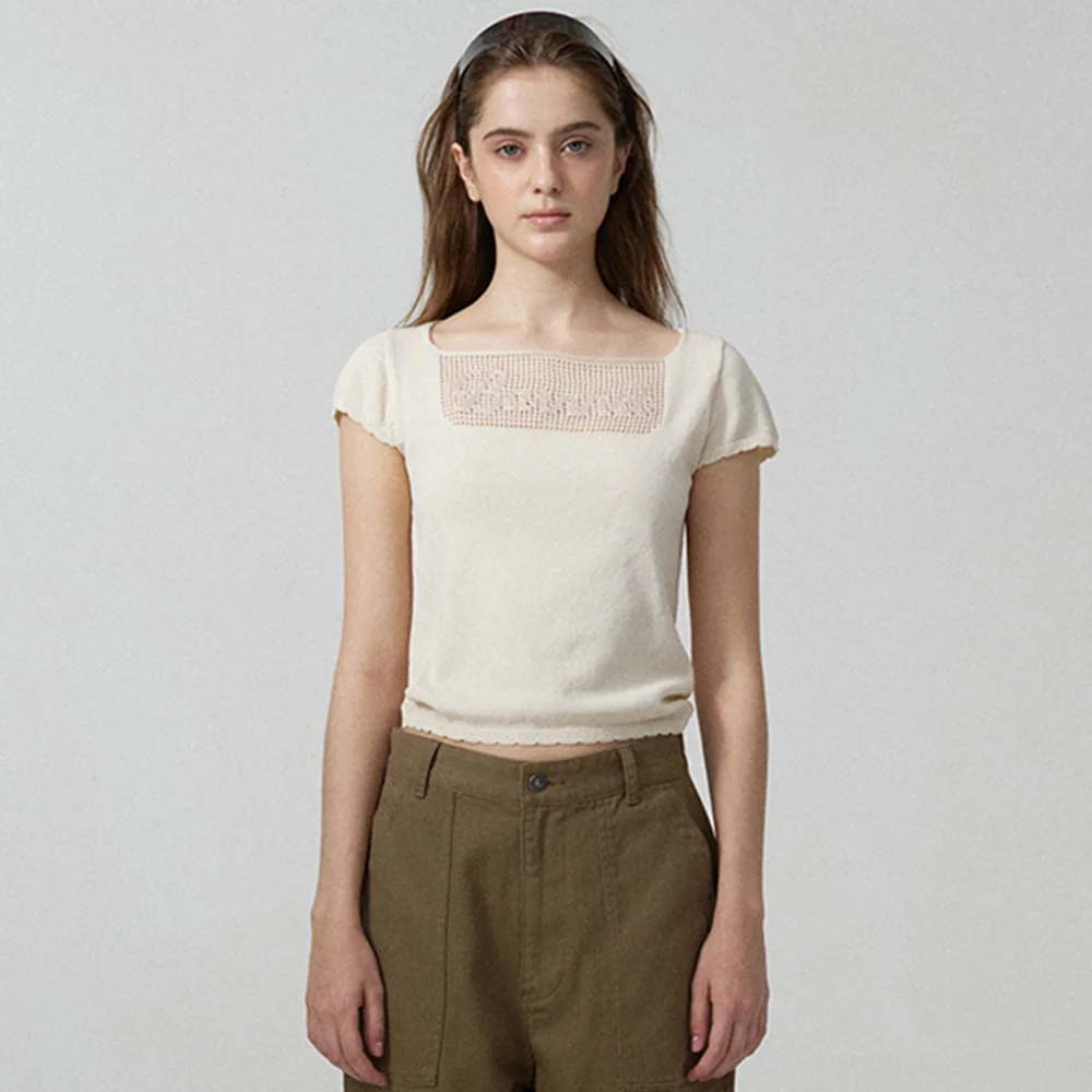 Anne Punching Square Neck Knit Top_Cream
