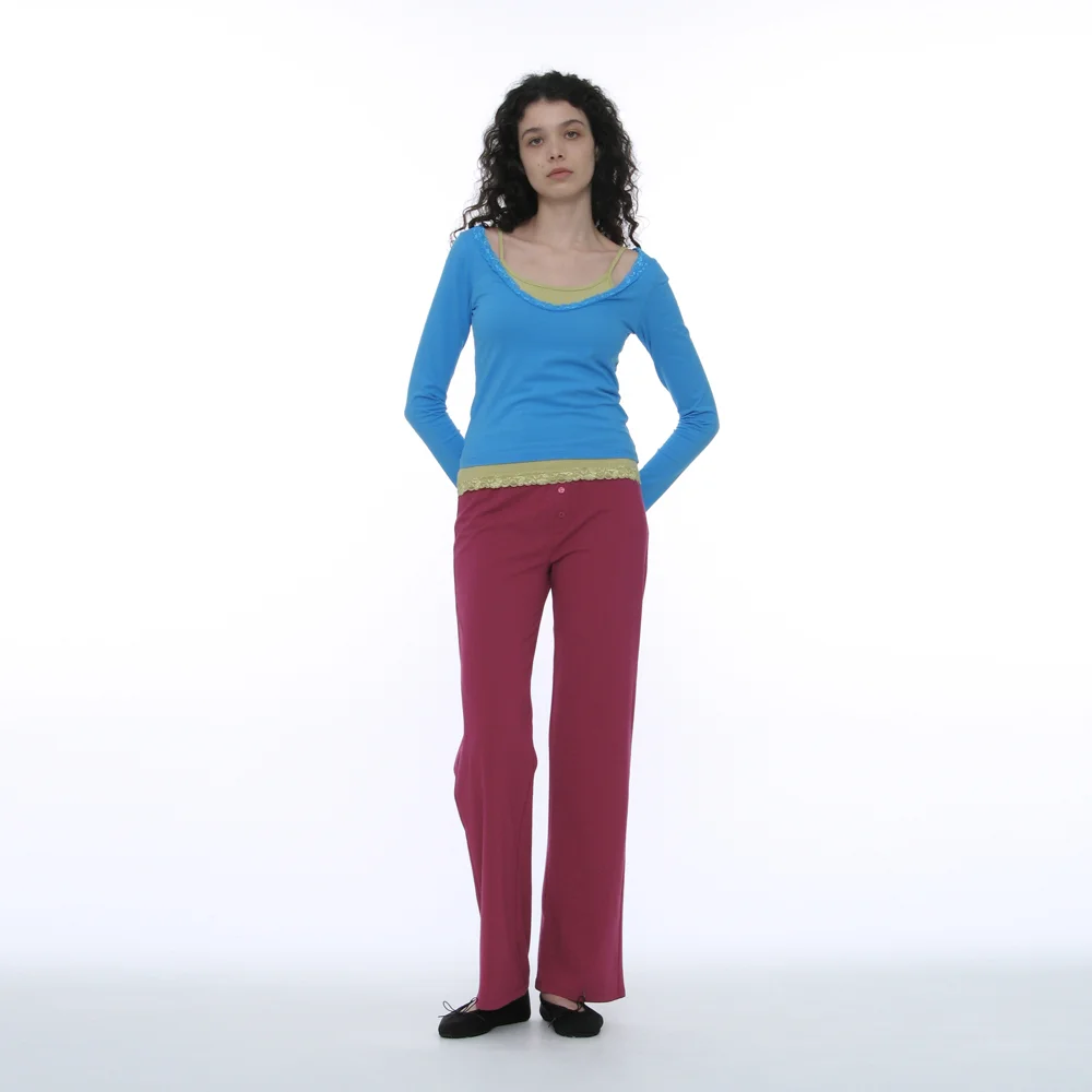 PWC BUTTON EASY TROUSERS_PLUM