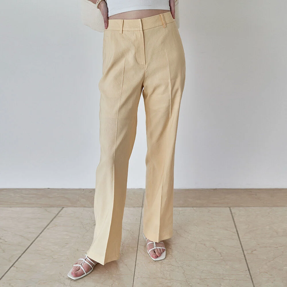 LINEN SEMI WIDE PANTS(butter yellow)