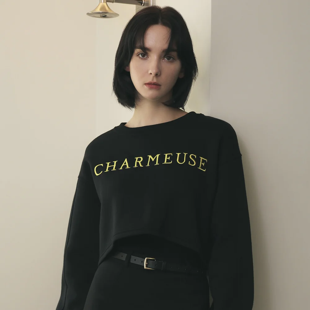 Embroidery Crop Sweatshirts black