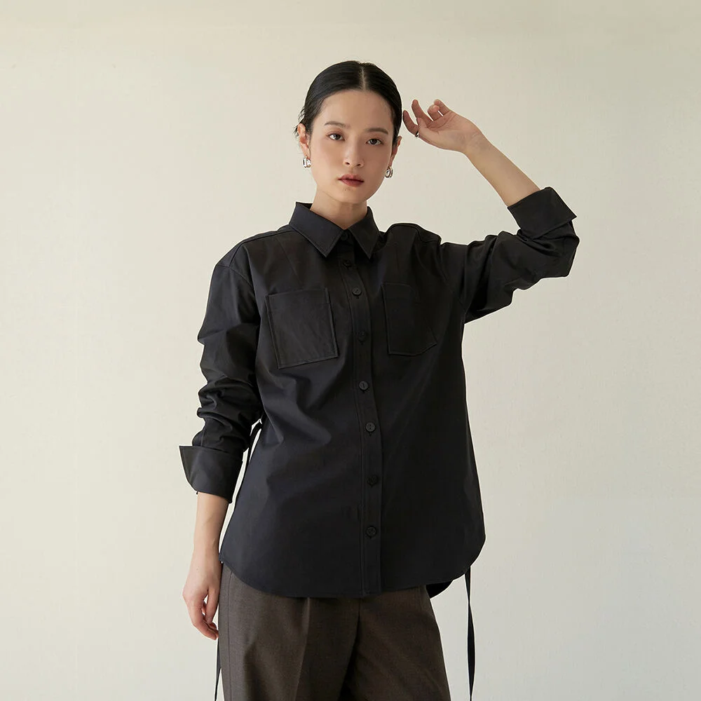 string point trench shirt_Black