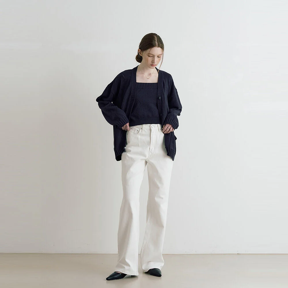 Zigzag v-neck knit cardigan - navy