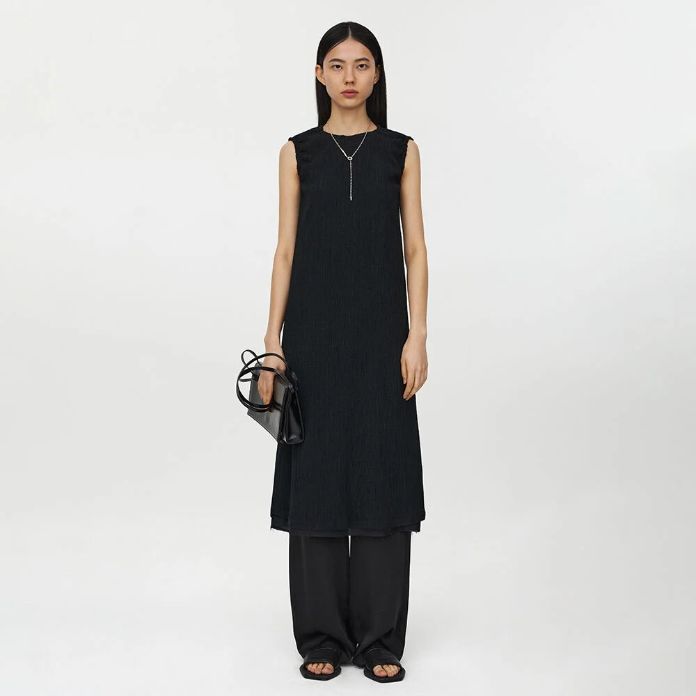 23SS Gathered Sleeveless Dress Black