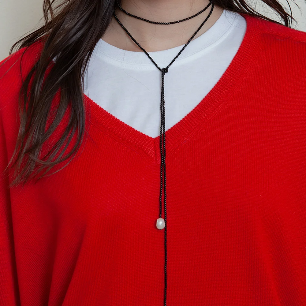 bead pearl tie necklace - black
