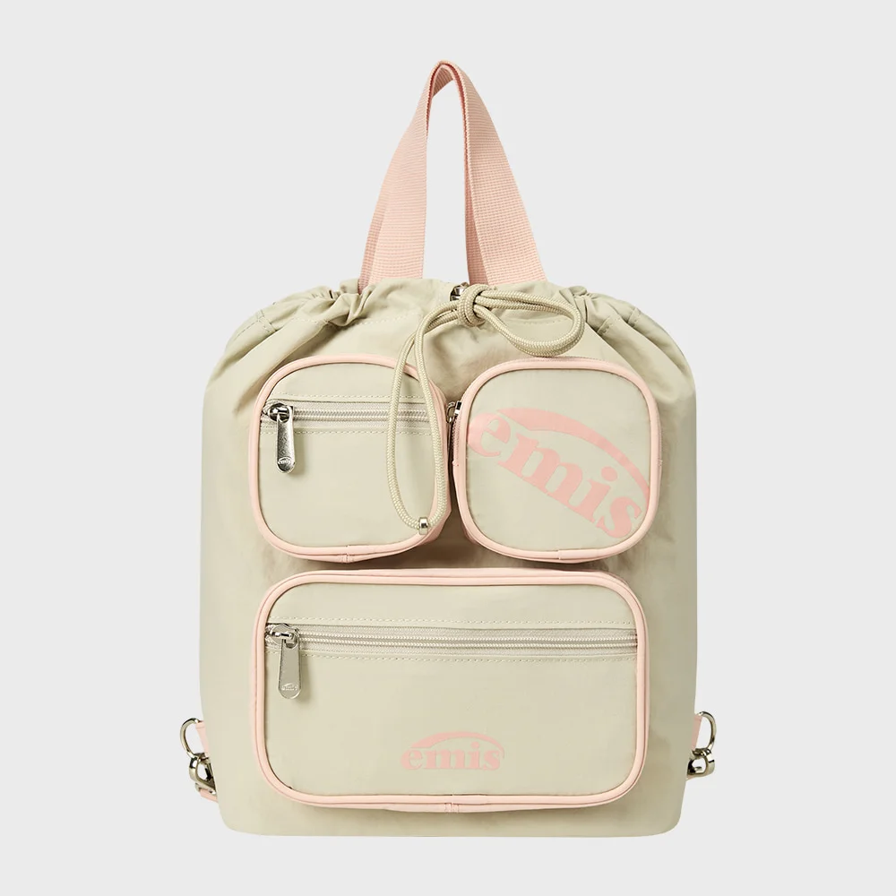 NYLON COLOR-BLOCK BACKPACK-BEIGE