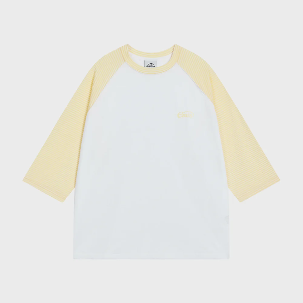 STRIPE RAGLAN SLEEVE T-SHIRT-YELLOW