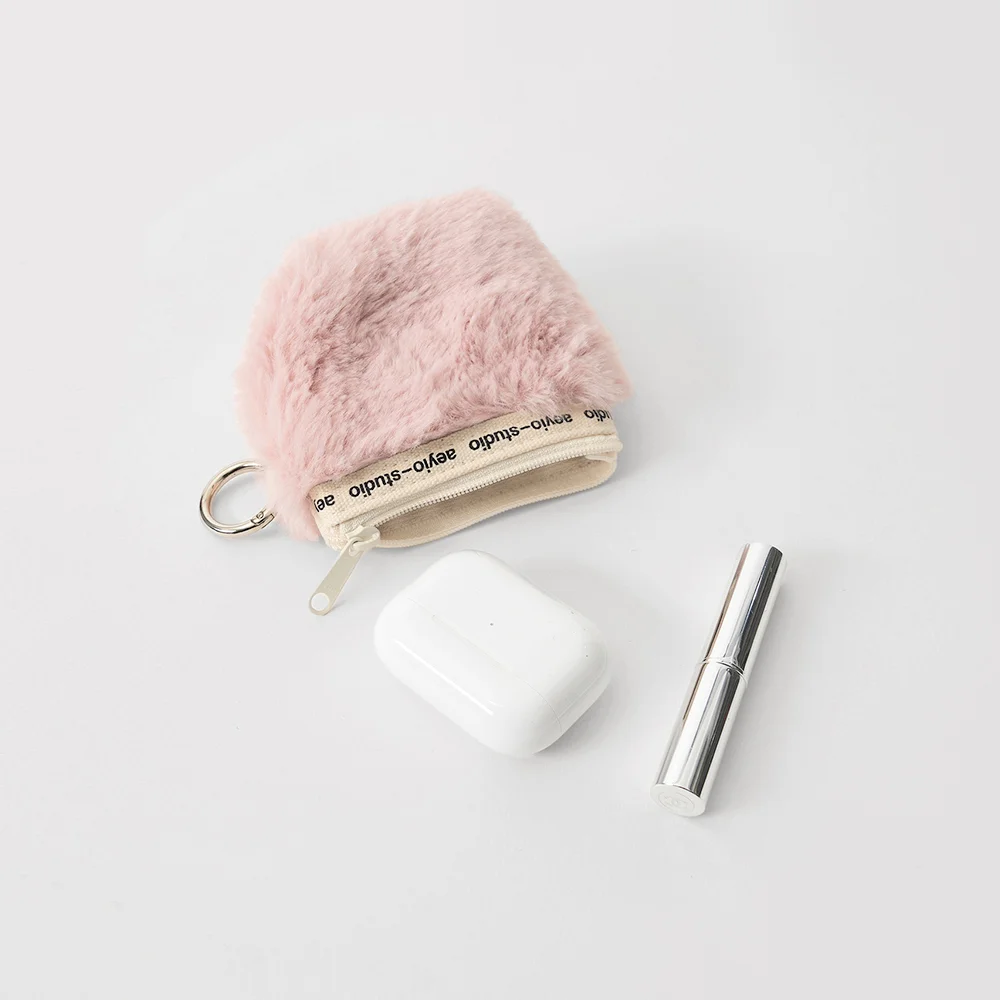 FUR AIRPODS KEYRING T POUCH_毛絨 AirPods 鑰匙扣 T恤 化妝袋_APO3411 (Baby pink)
