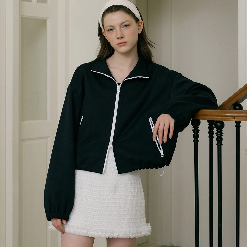 PLAIN ZIP-UP JACKET - NAVY