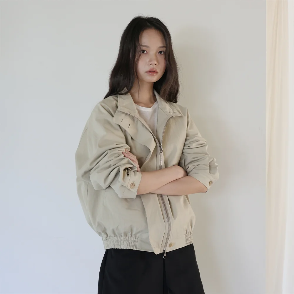 Sand Washed Cotton Bomber Jacket_Beige