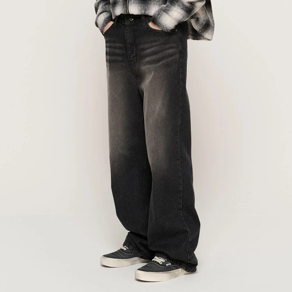 VINTAGE WASHING SEMI-WIDE DENIM PANTS (BLACK)