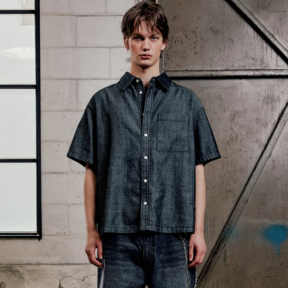 短袖 牛仔 襯衫 L14 One Black