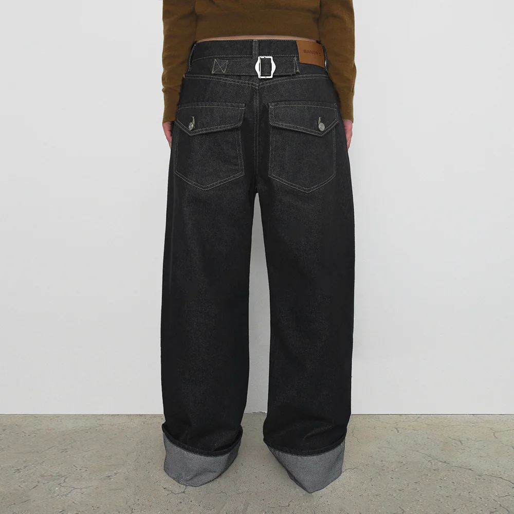 WIDE ROLL UP DENIM PANTS_BLACK
