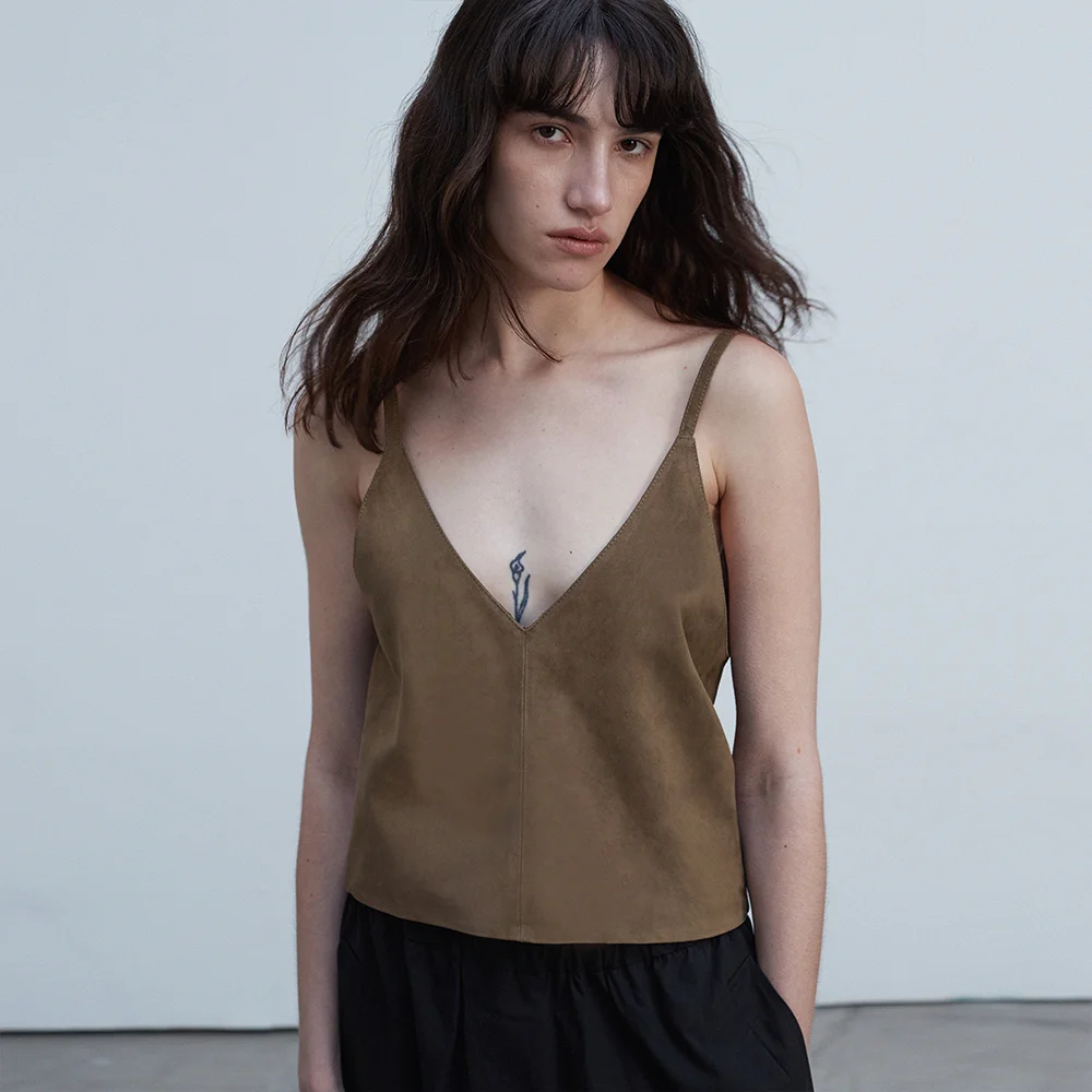 Suede V-Neck Bustier Top