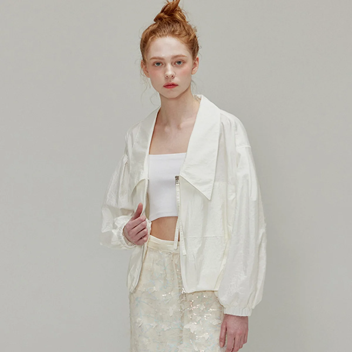 Shining collar nylon Jacket_Ivory