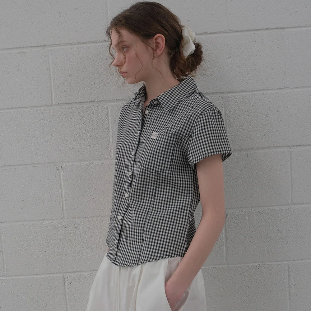 Gingham check half shirt _Black