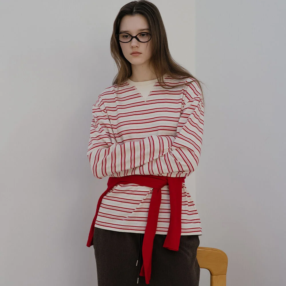 V-gusset stripe t-shirt _Ivory