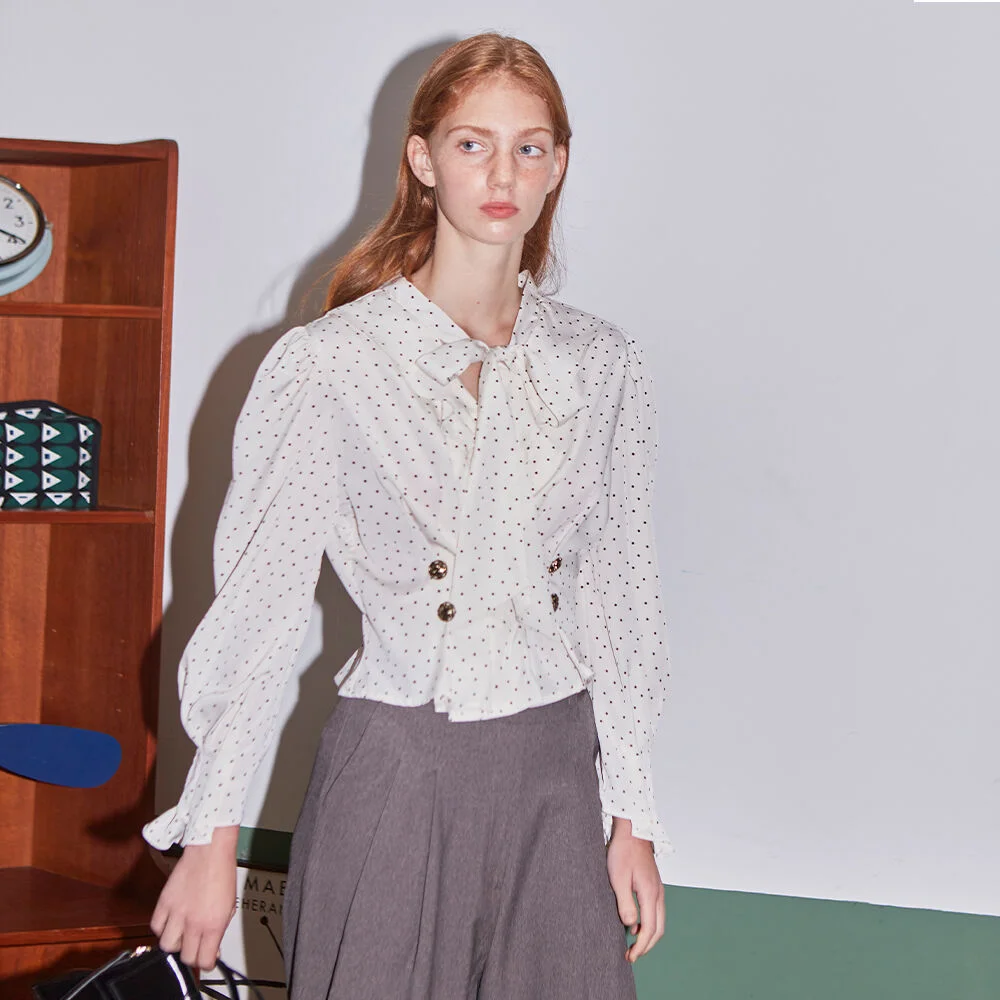 Ribbon Button Blouse (Dot)