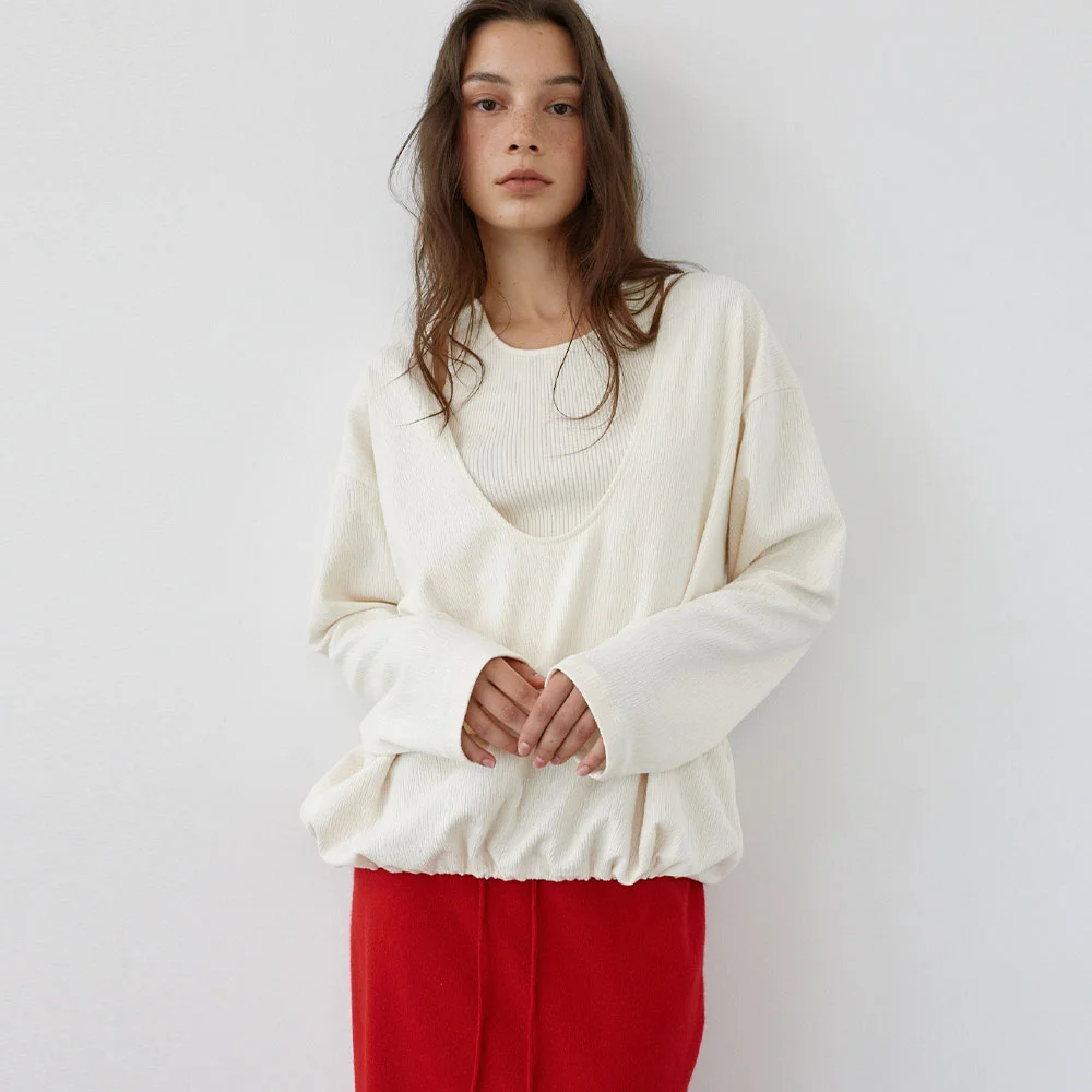 Textured U-neck Top (Ivory)