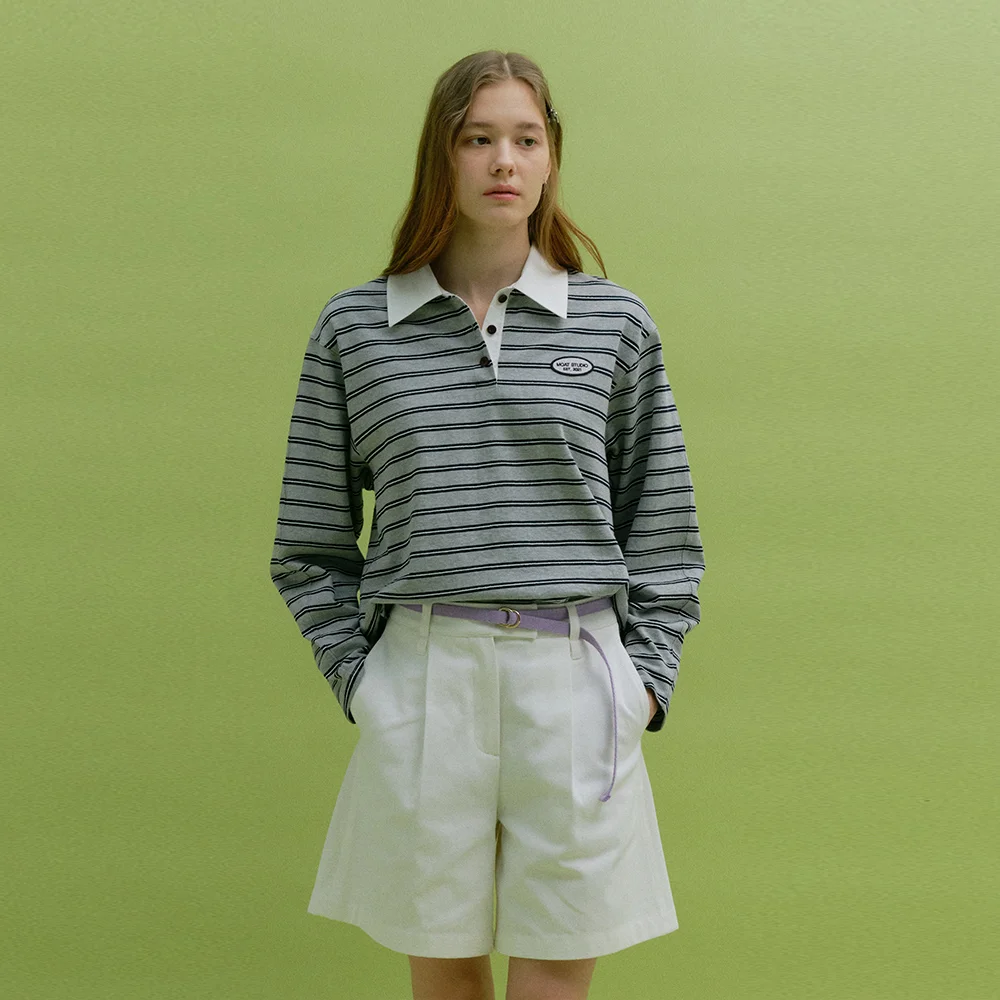 MULTI STRIPE COLLAR T-SHIRT (gray stripe)