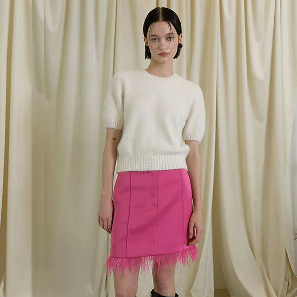 FEATHER SATIN MINI SKIRT- H/PK (SK-4875)