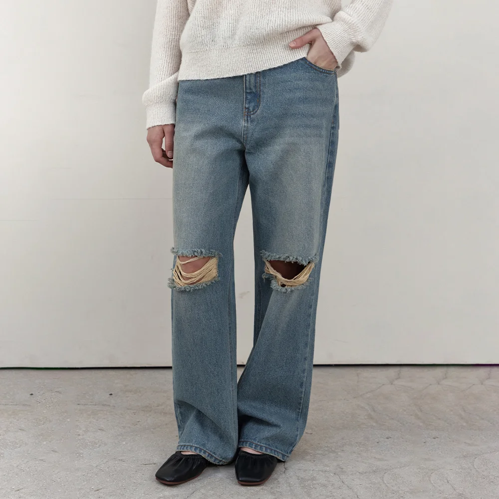 Washed Distressed Denim Pants_BLUE(WCB6PT01)