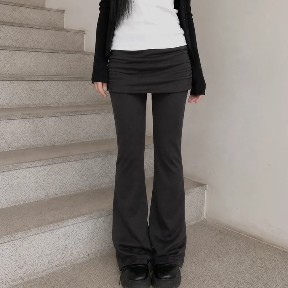 抽褶 半身裙 靴型 運動服 褲子 炭灰色