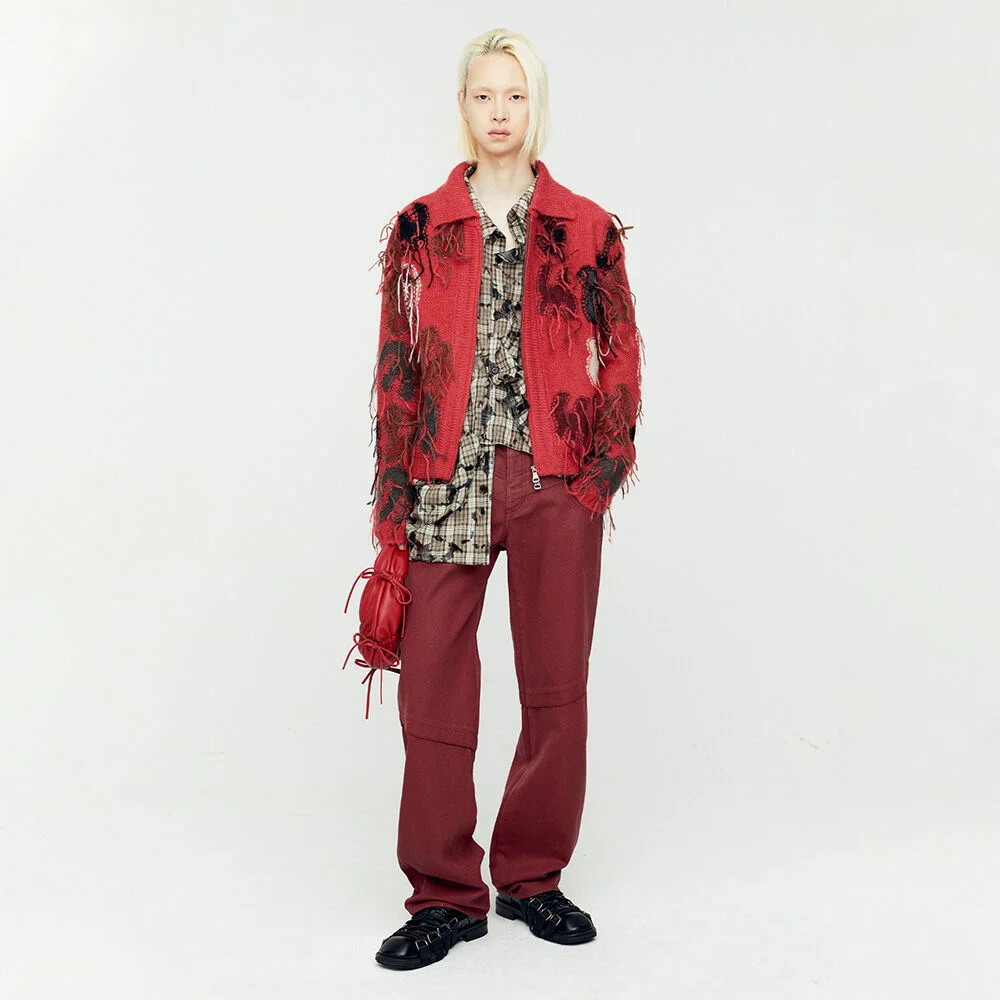 RAINBOW INTARSIA ZIP-UP CARDIGAN atb1154m(RED)