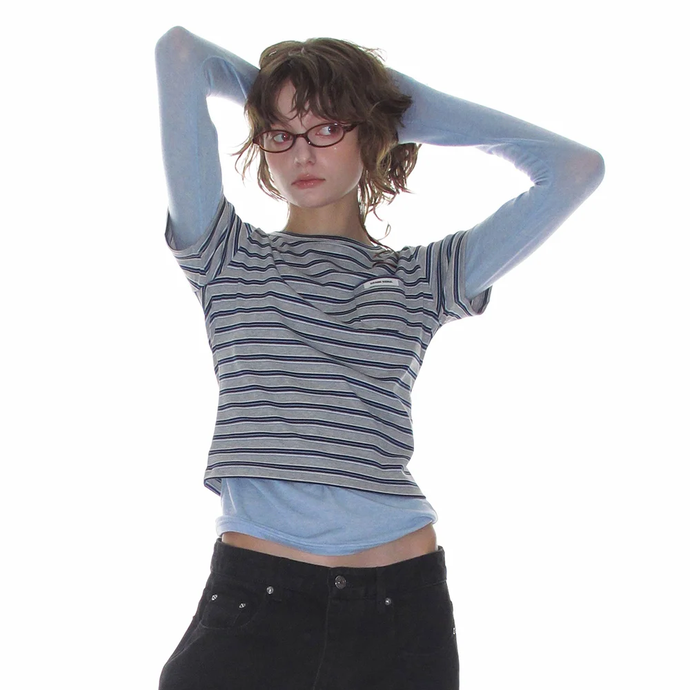 STRIPE POCKET TEE_GREY