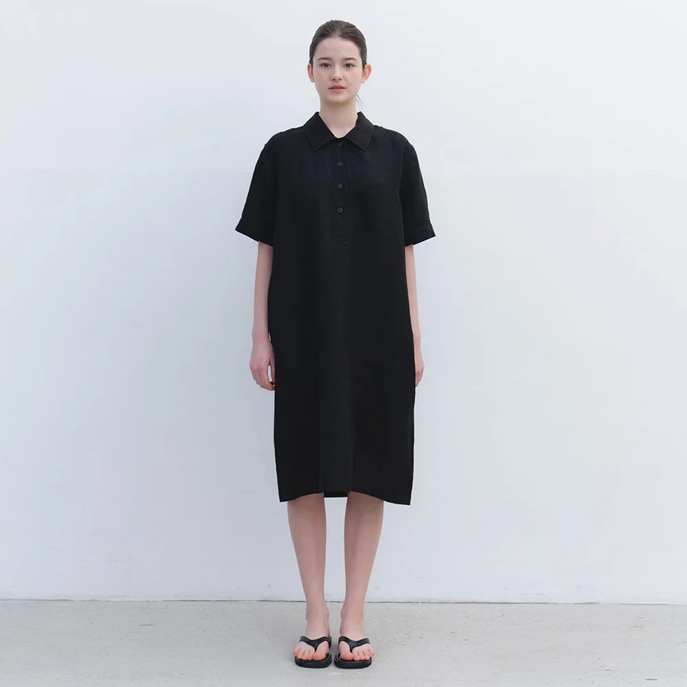 linen midi dress-black