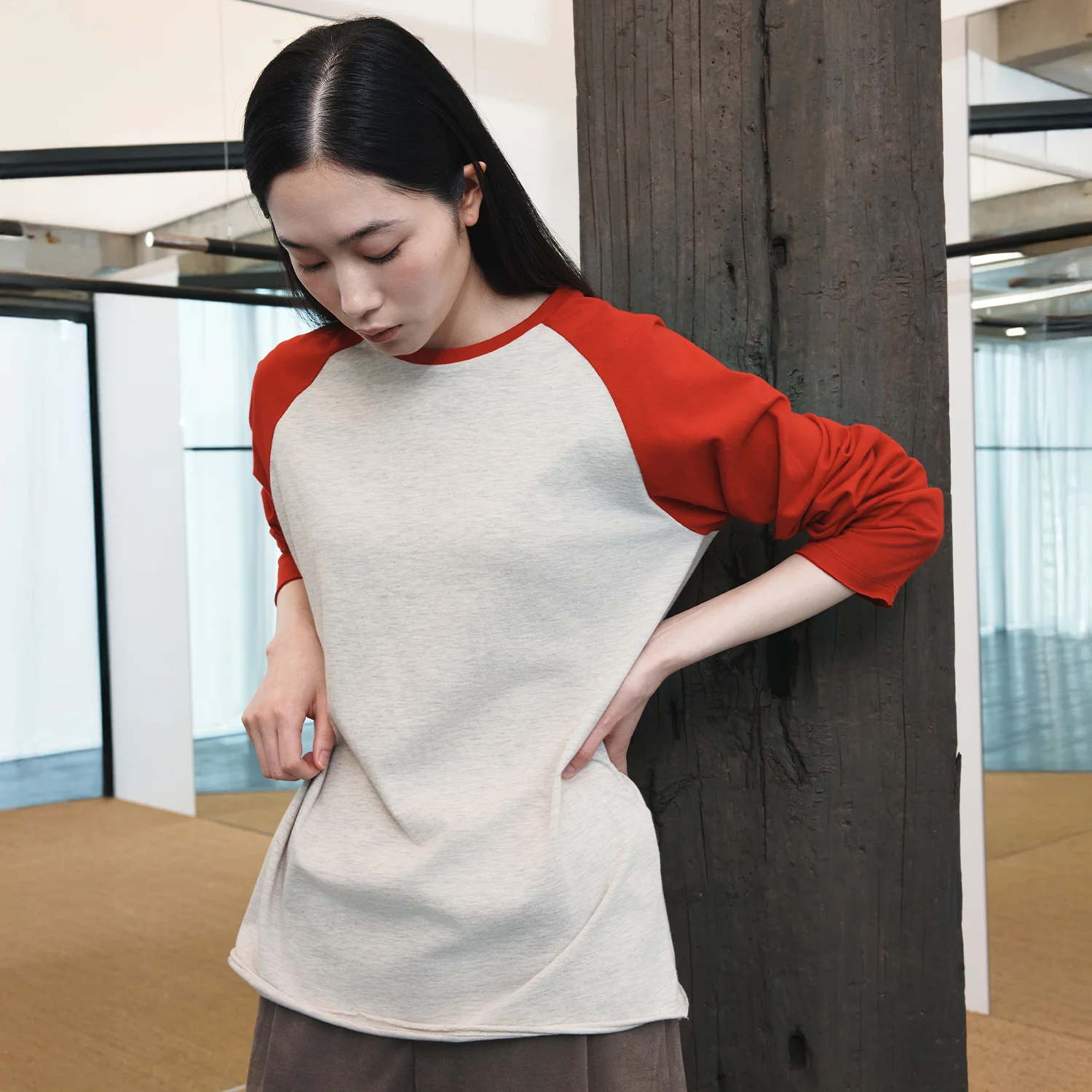 Cut-off Raglan L/S T-shirt - Red