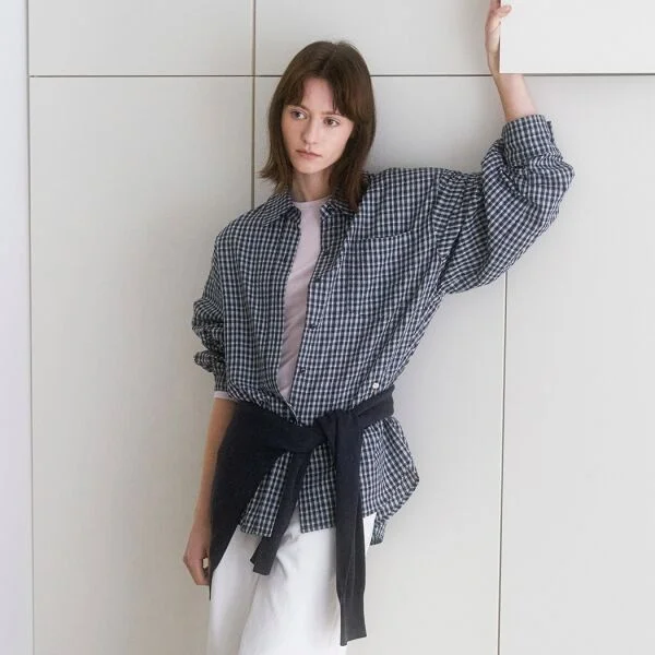 EMBO GINGHAM CHECK OVERSIZED SHIRT (BL-4387)
