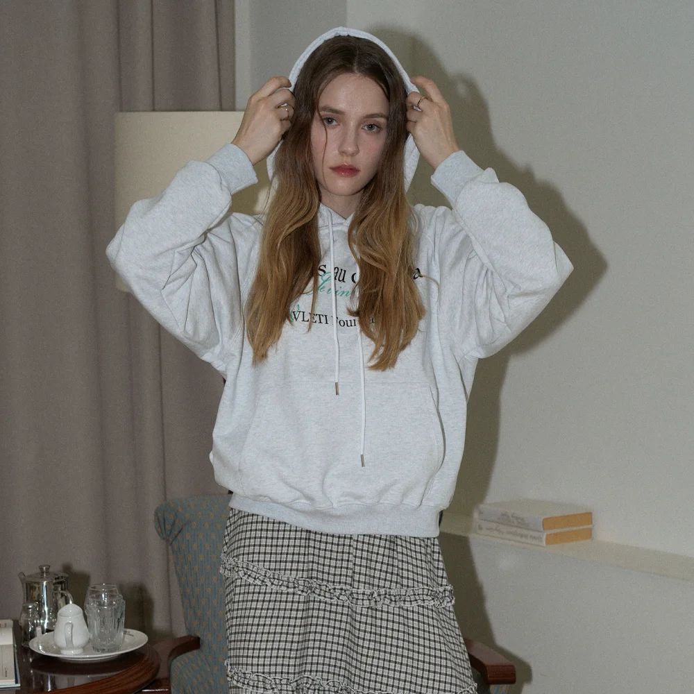 Oversized Printing Logo Hoodie (white melange)