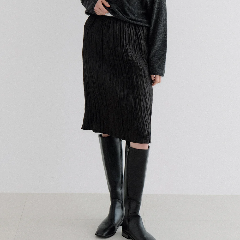 wrinkled midi skirt (black) orc 6093