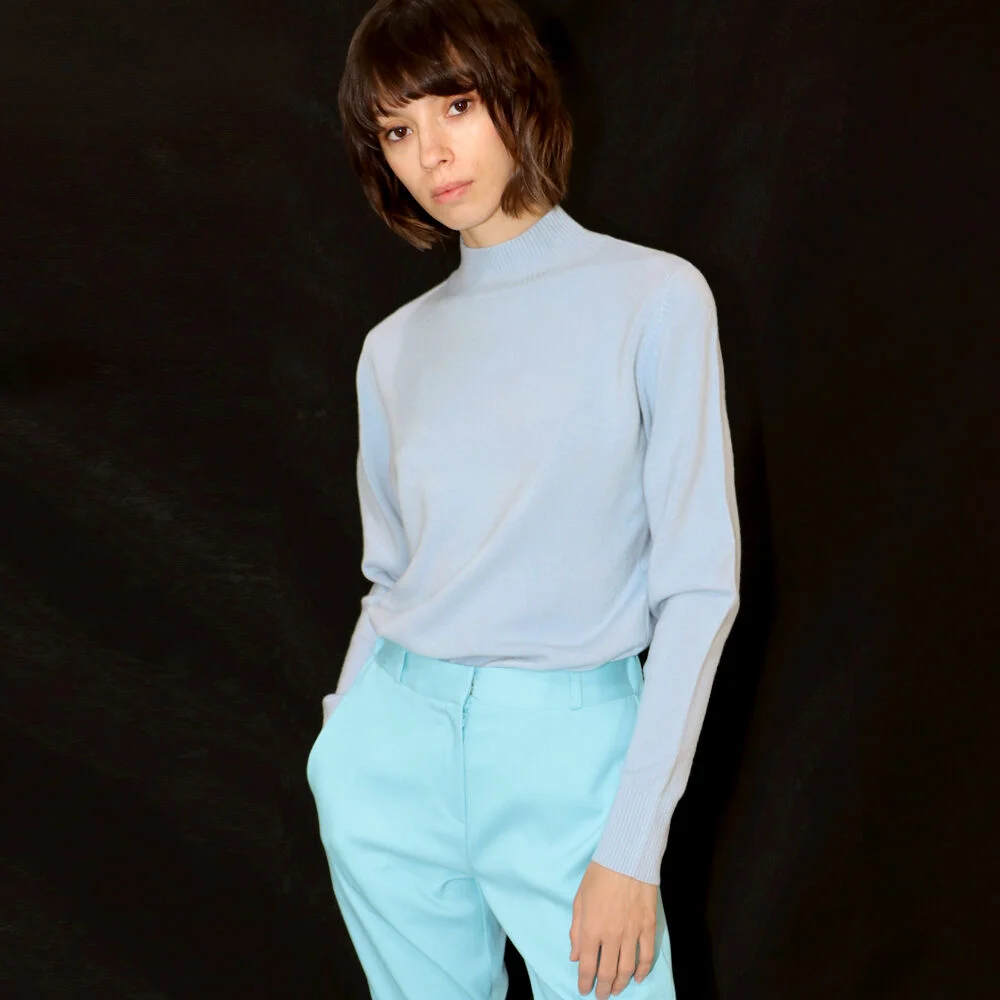 半高領 羊毛 藍色 針織衫 _ Half-Poloneck Wool Blue NT