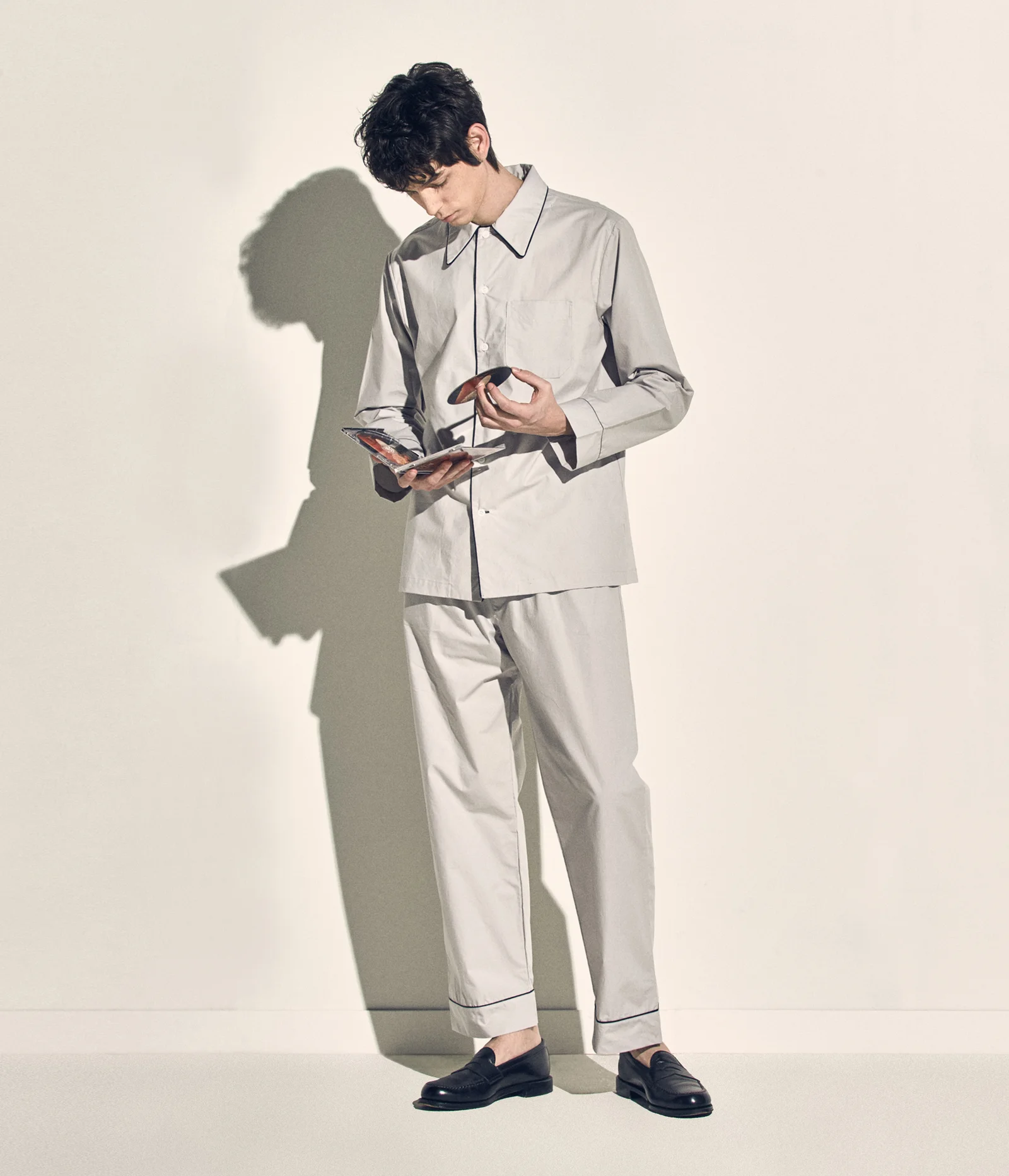 (M) Woody PJ Set Poplin Light Grey